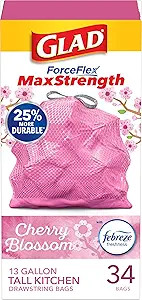 Glad Tall Kitchen Trash Bags 13 Gallon, MaxStrength Cherry Blossom Garbage Bags, Odorshield with ... | Amazon (US)