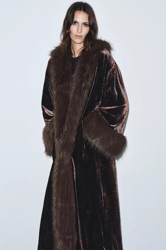 FAUX FUR PRINT VELVET COAT | Zara US
