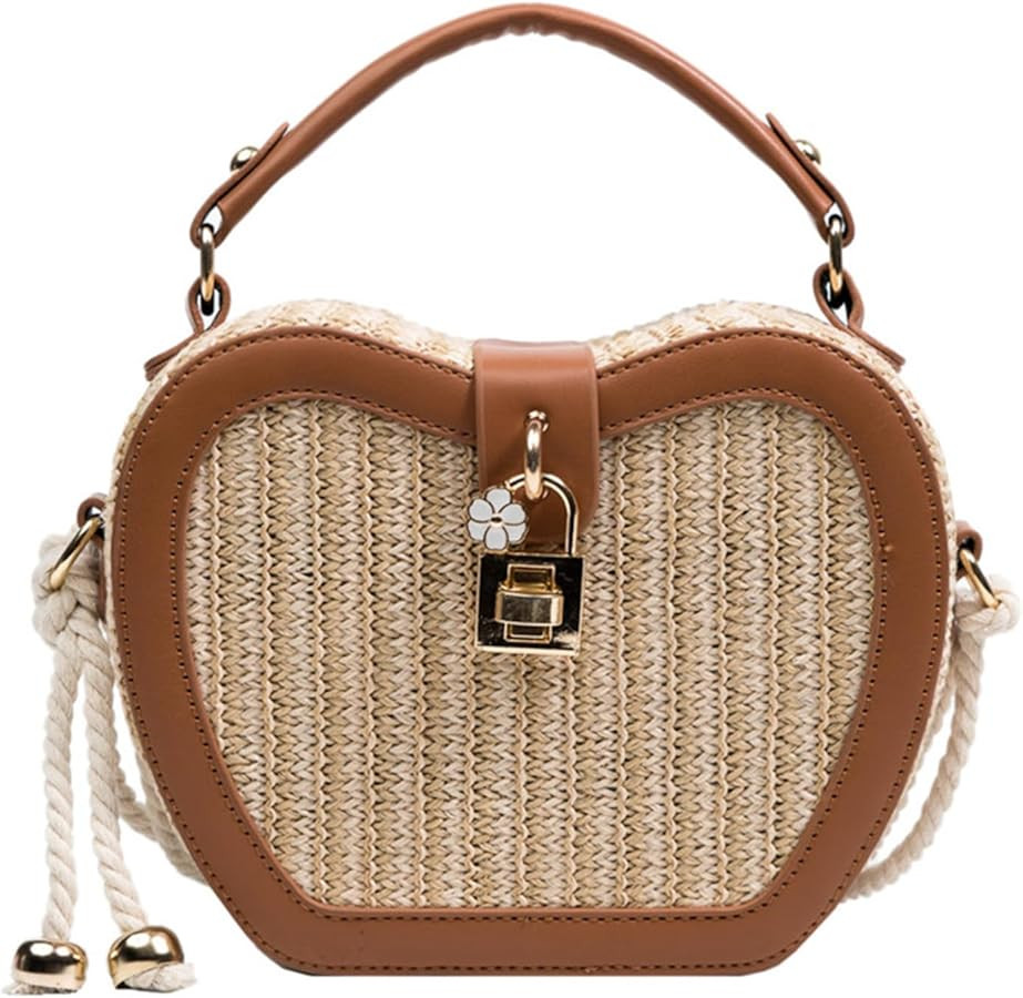Beach Straw Purse for Women Crossbody Straw Beach Cute Tote Brown Woven Basket Purse Vacation Han... | Amazon (US)
