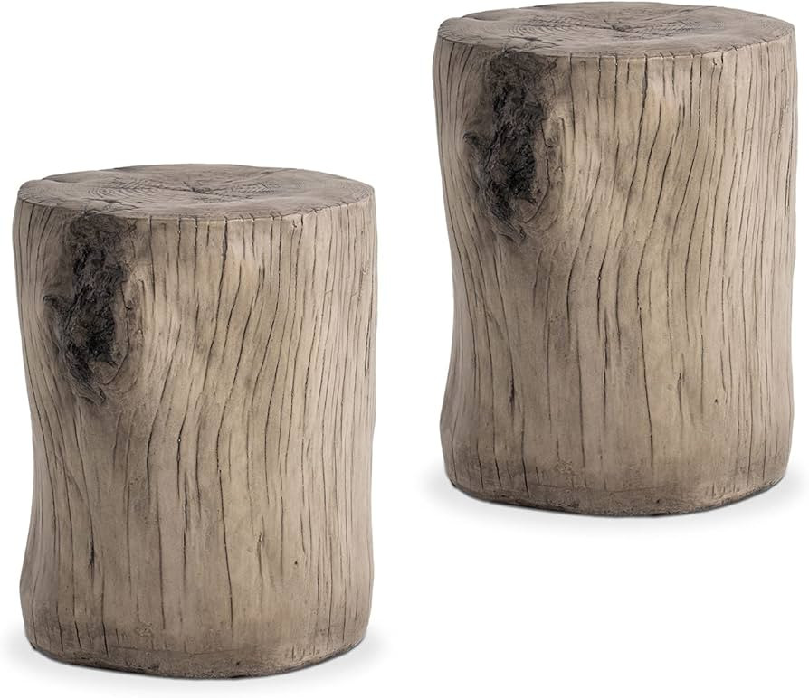 COSIEST 2 Pieses Outdoor Side Table, Hand-Painted Wood Stump Side Table Set of 2, Faux Wood Stool... | Amazon (US)