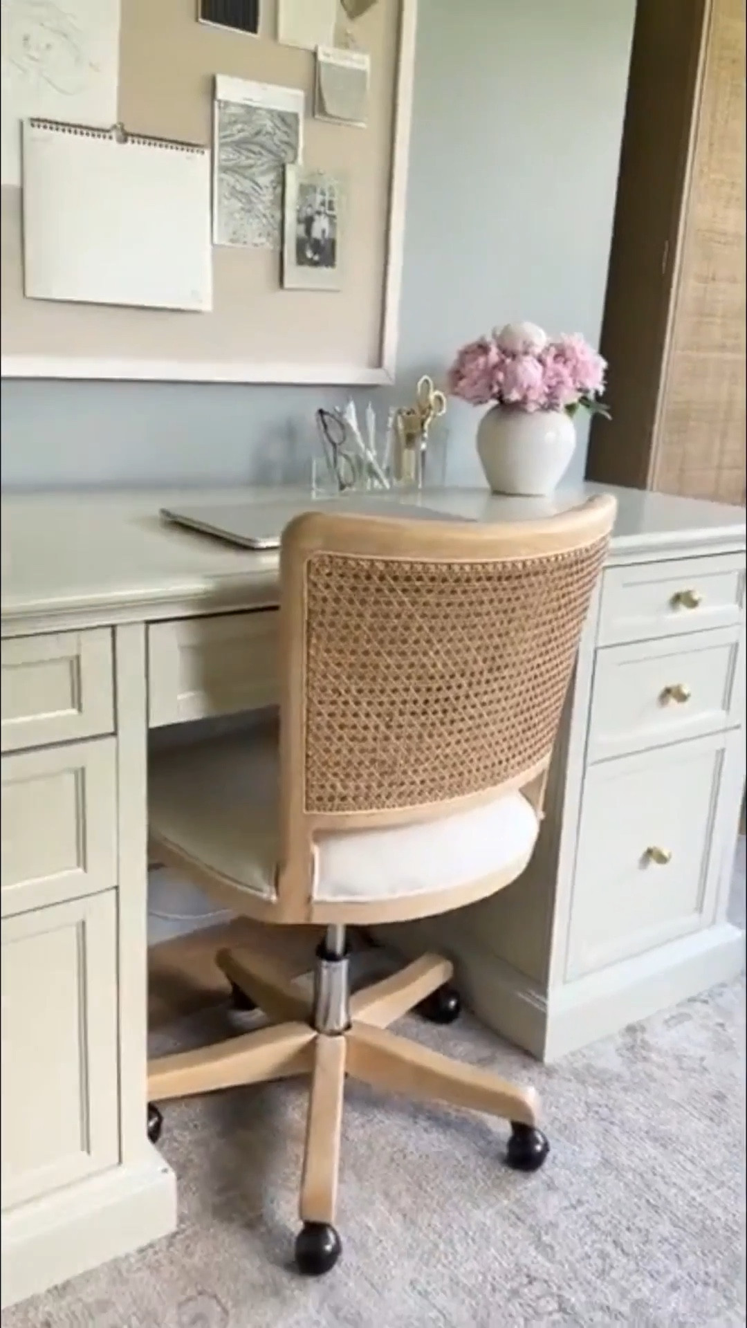 Home office views! I switched the knobs out on my off-white executive desk from Home Depot. I love the amount of storage. This has including two file drawers. Paint color is Boothbay gray by Benjamin Moore. 

#LTKHome