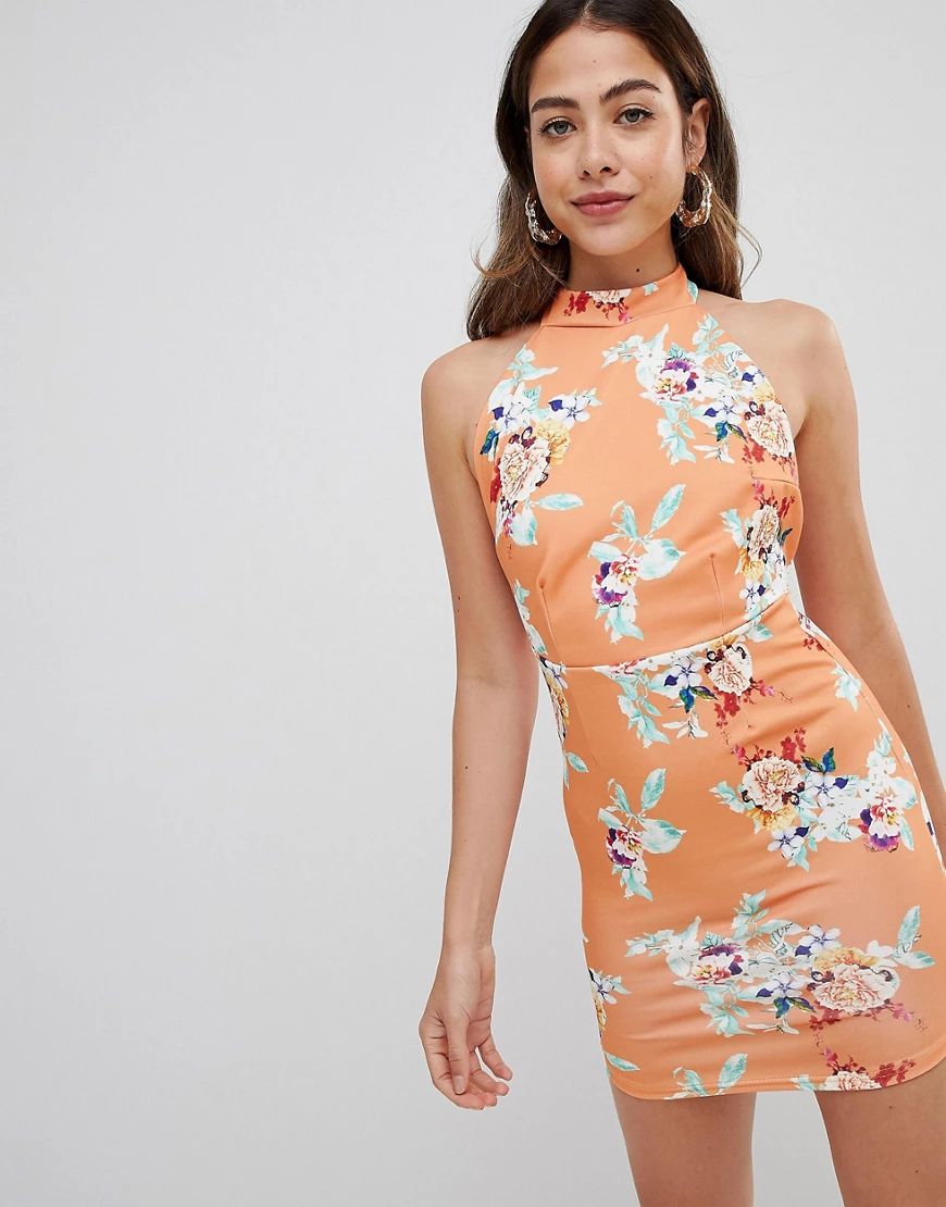 Missguided printed halterneck dress-Orange | ASOS (Global)