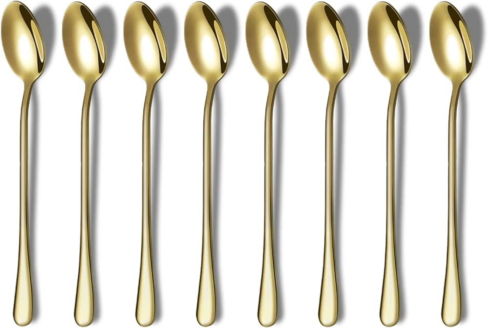 Gold Long Handle Spoon, Coffee Stirrers, Premium Stainless Steel Coffee Spoons, Ice Tea Spoons, I... | Amazon (US)