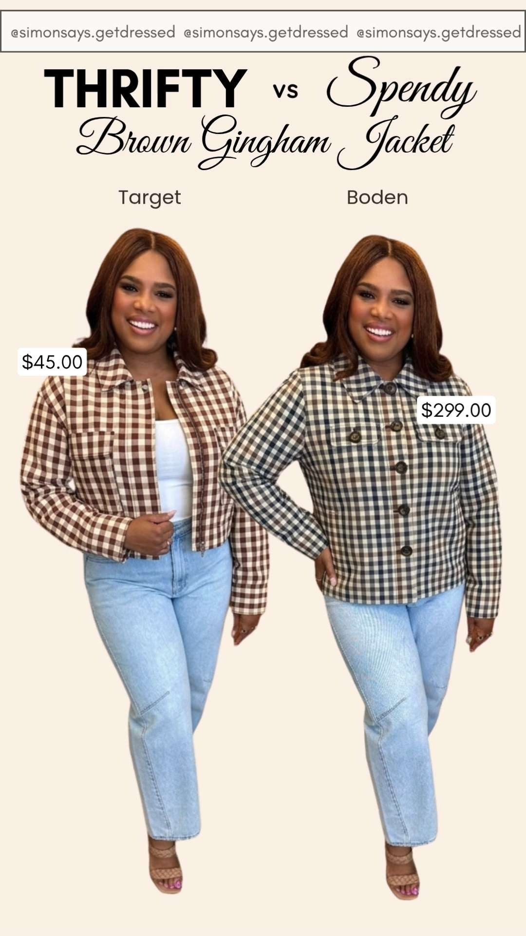 Brown Gingham Jacket 🤎✨ A timeless print that instantly pulls any outfit together—whether you’re going casual or dressing it up. I found two amazing options at different price points so you can get the look you love without compromising your budget. ✔️ Budget-friendly find ✔️ Elevated designer option ✔️ Easy to style with denim, basics, and fall layers Which one is your favorite? 👀 #LTKootd

#LTKWorkwear 

 