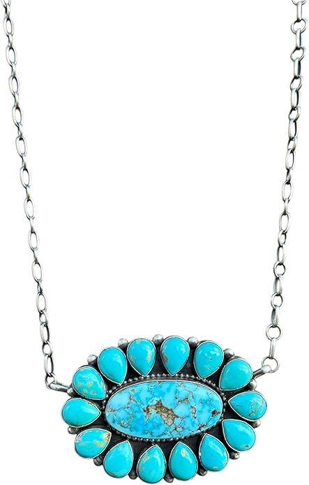 Navajo Sterling Silver Blue Turquoise Cluster Adjustable Chain Necklace PJ | Amazon (US)