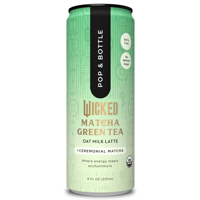 Pop & Bottle Matcha Oat Milk Latte + Reishi & Maitake, Organic, Shelf-Stable, Ambient 8 fl oz | Walmart (US)