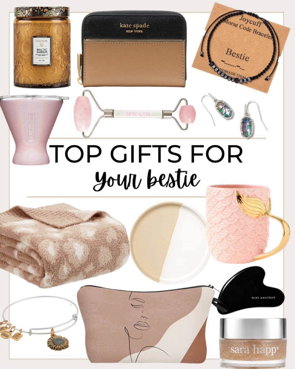 Gifts for your best friend include mermaid coffee mug, face gua sha, lip scrub, jewelry tray, small neutral makeup case, cozy throw blanket, Alex and Ani Tokens Expandable Bangle for Women, Kendra Scott earrings, Rose Quartz Crystal Facial Roller, BrüMate MargTini 10oz Martini Margarita Tumbler, Morse Code Bestie Bracelet, Kate Spade colorblock saffiano leather wallet, and candle.

Bestie gifts, gifts for her, Christmas gift, stocking stuffer, best friend gift, bestie gift

#LTKGiftGuide #LTKunder50 #LTKbeauty
