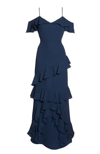 Women's Wayf Danielle Off The Shoulder Tiered Crepe Dress, Size XX-Small - Blue | Nordstrom