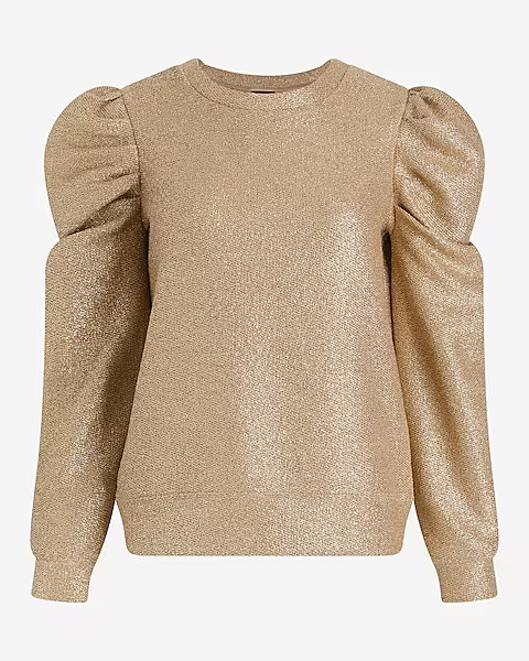 Shine Crew Neck Puff Sleeve Sweatshirt | Express