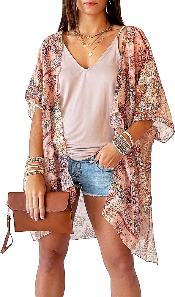 CATCHY & CRAFTY Swimsuit Coverup for Women Kimono Cardigan Beach Floral Boho Print Resort Wear Mo... | Amazon (US)