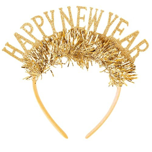 AIUPUOC 2026 Happy New Year Headbands for Women Adults Glitter Gold New Year's Eve Headband with Tinsel 2026 New Year Party Hair Accessories for Party Supplies Hairbands 1Pcs | Amazon (US)