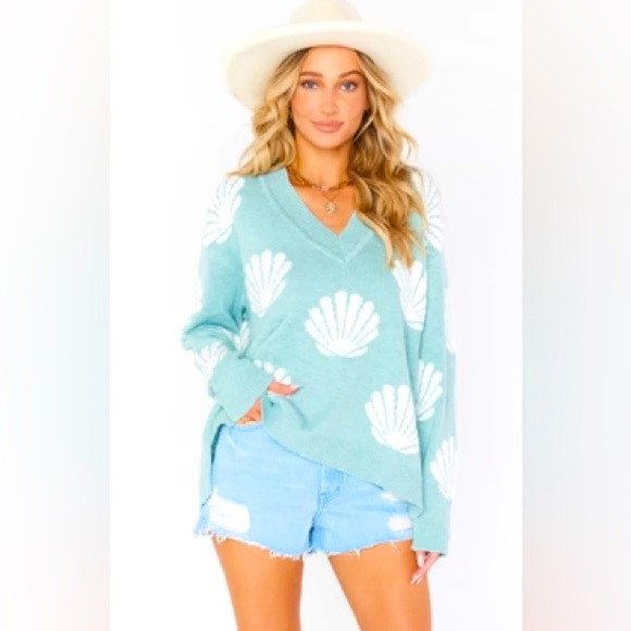 Show Me Your Mumu Teal Shell Sweater size Medium | Poshmark