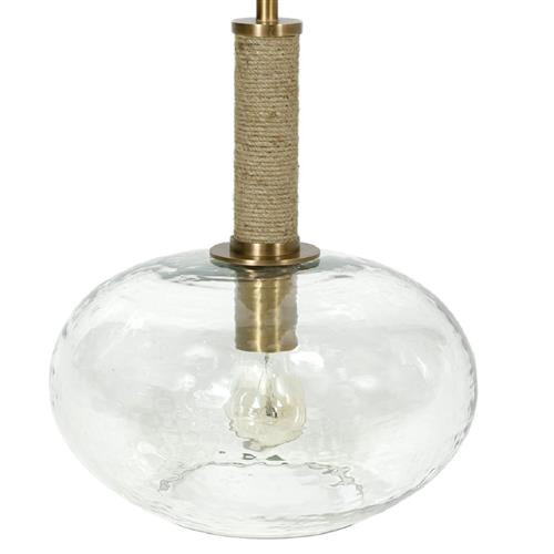 Palecek Bronson Hollywood Regency Wide Clear Glass Antique Brass Single Pendant | Kathy Kuo Home