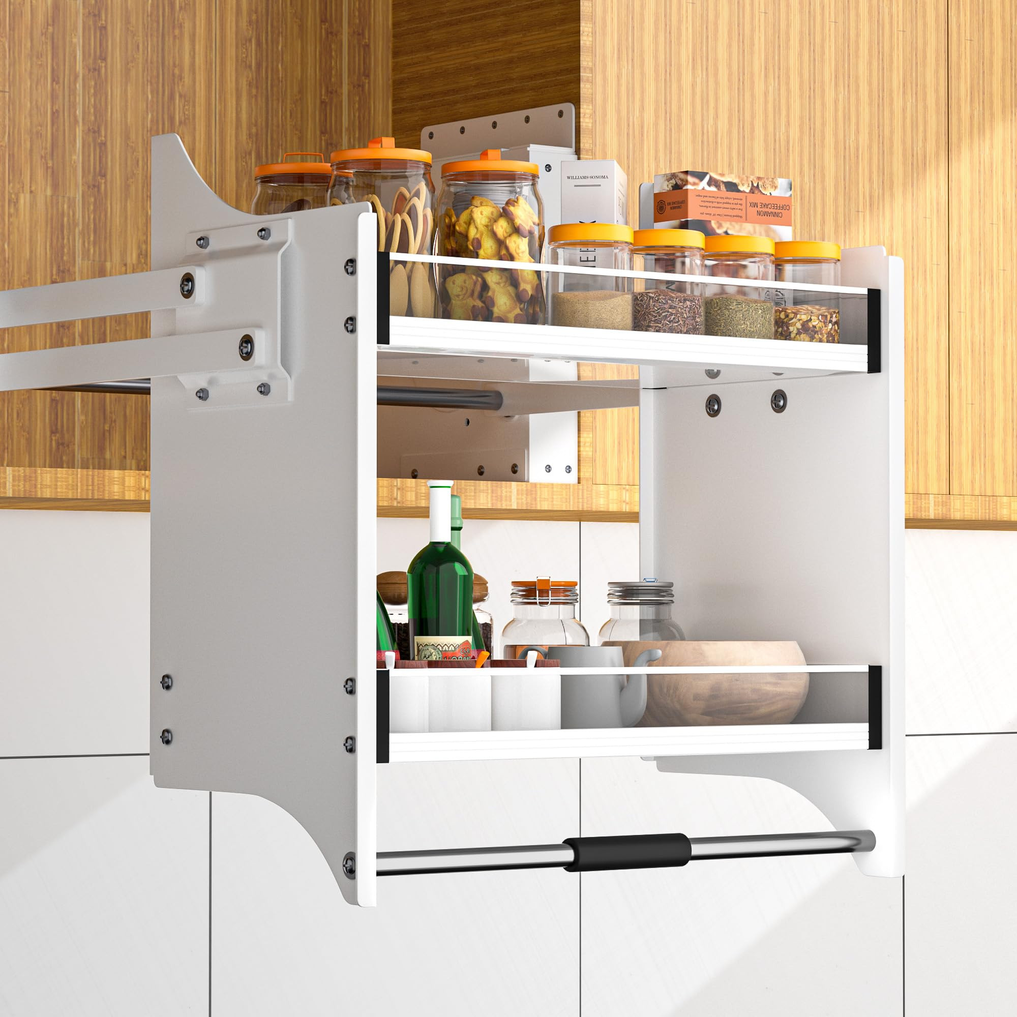 2-Tier Pull Down Shelf Organizer for Upper Cabinets - Fits 33.8-35.8" Inch Wide Upper Cabinets, H... | Amazon (US)