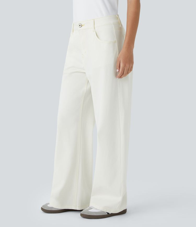 Women’s Halara Flex™ Low Rise Zipper Pockets Washed Baggy Wide Leg Casual Jeans - Halara | HALARA