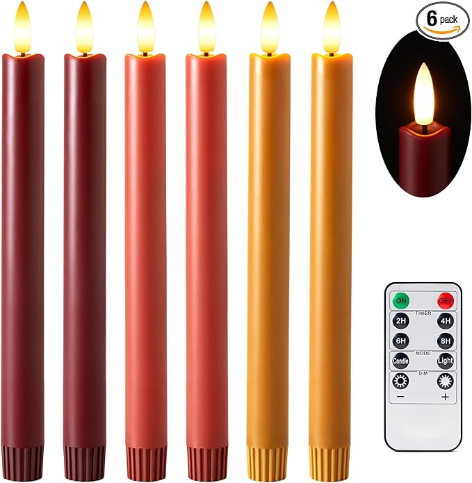 Fall Flameless Taper Candles with Remote and Timer, 10" 6pk LED Candlesticks, Battery Operated Th... | Amazon (US)