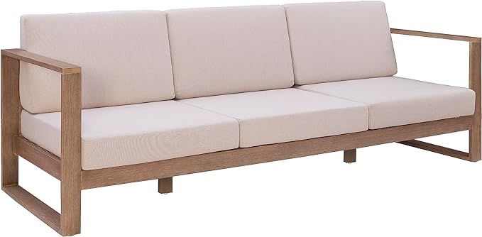 Linon Three Seater Silas Natural Eucalyptus Outdoor Sofa with Removable Weather Resistant Beige C... | Amazon (US)