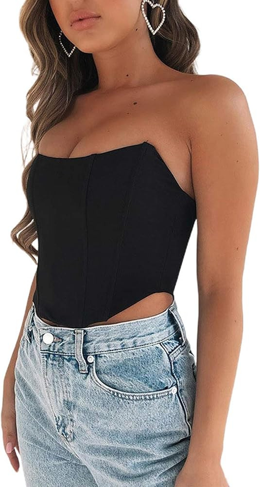 Women Sexy Push Up Bustiers Corsets Strapless Off Shoulder Slim Crop Tops Outwear for All Season | Amazon (US)