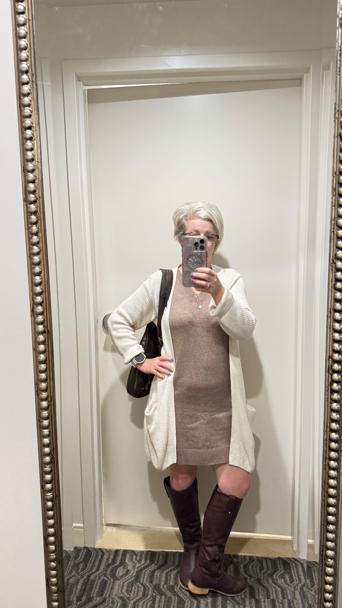 Old Navy to sightsee Detroit! A fun and comfortable sweater dress with full length open knit sweater with knee
High boots. #oldnavy #fall #transition 

#LTKActive #LTKOver40 #LTKPetite