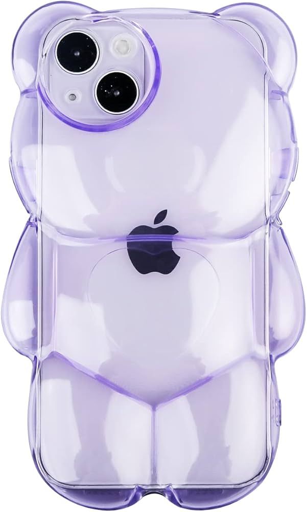 YWYUHE Bear Phone Case Compatible with iPhone 13 Pro Case, Cute 3D Clear Purple Bear Case, Shockp... | Amazon (US)