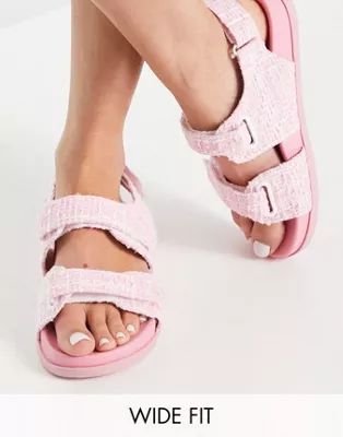 ASOS DESIGN Wide Fit Factually sporty sandals in pink tweed | ASOS (Global)