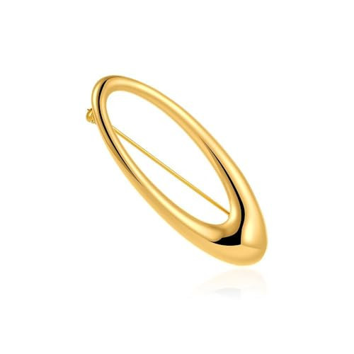 Minimalist Oval Brooch for Women Men Gold-Tone Geometric Lapel Pin Dainty Elliptical Badge for Suit Tie Dress Hat Bag Simple Fashion Jewelry Boutonniere Corsage Accessory | Amazon (US)