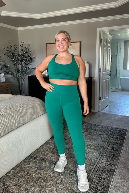 Lululemon new color way! I’m obsessed with this Cascadia green. I’m wearing a size 12 in the WT leggings 25 inch. Bra is a size 12. 

#LTKActive #LTKfitness #LTKmidsize