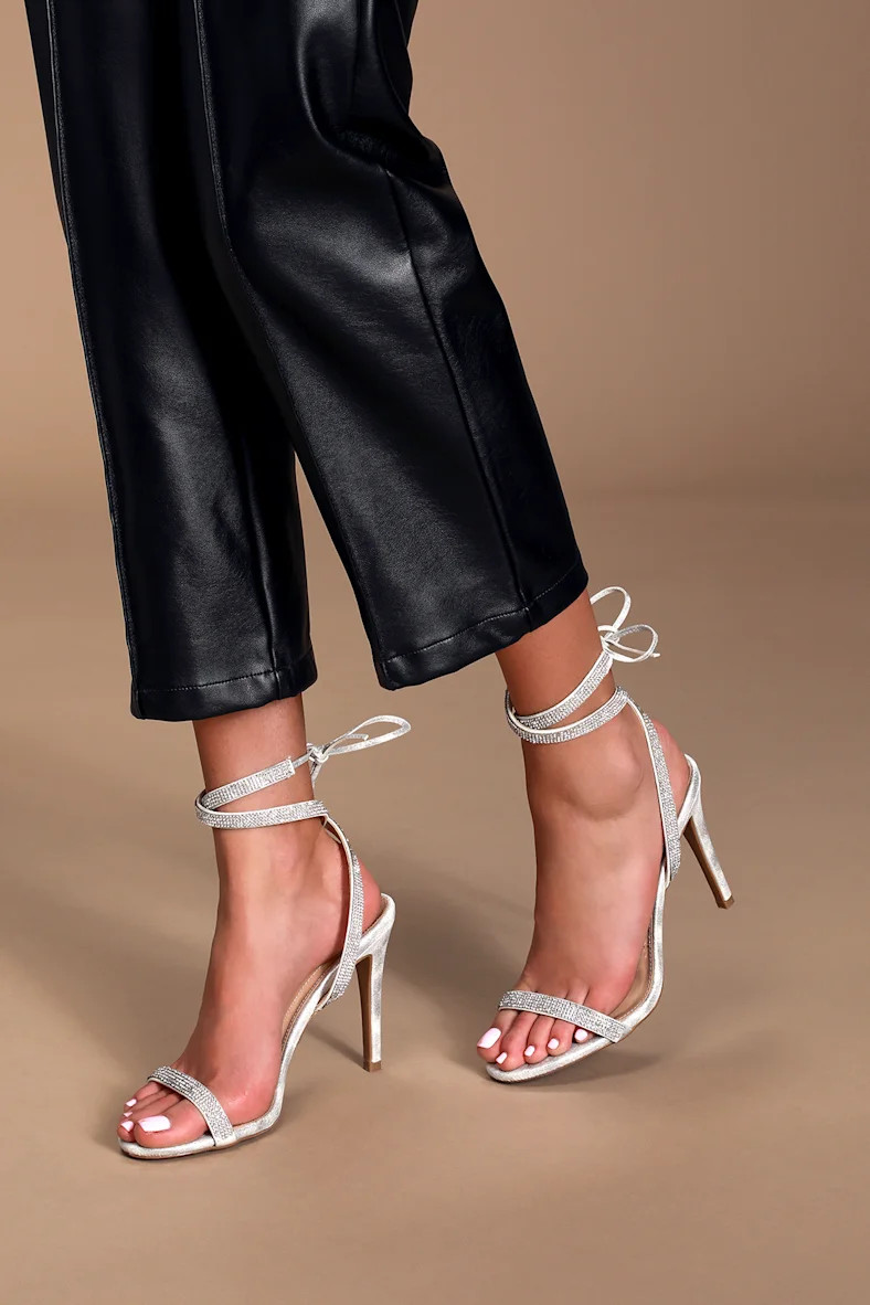 Gwyneth Silver Rhinestone Lace-Up Heels | Lulus (US)