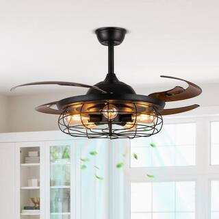 ANTOINE 48 in. Indoor Black Ceiling Fan with Lights and Remote Retractable Blades Fandelier | The Home Depot