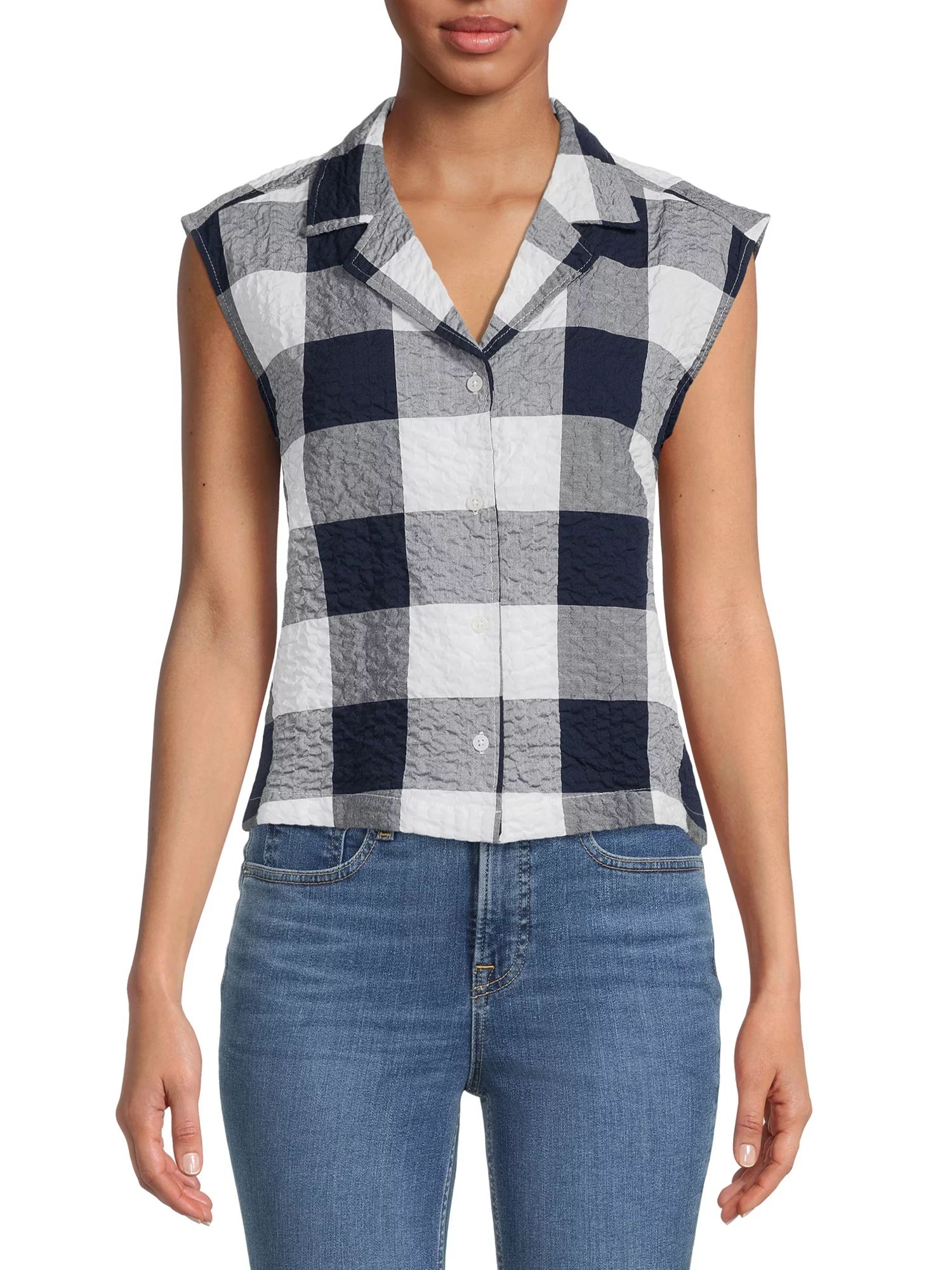 Time and Tru Women's Button Down Gingham Top | Walmart (US)