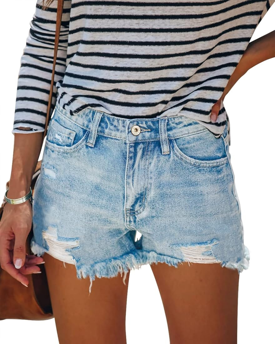 COUXILY Jean Shorts Womens High Elastic Ripped Denim Shorts Women Distressed Jean Shorts for Summ... | Amazon (US)