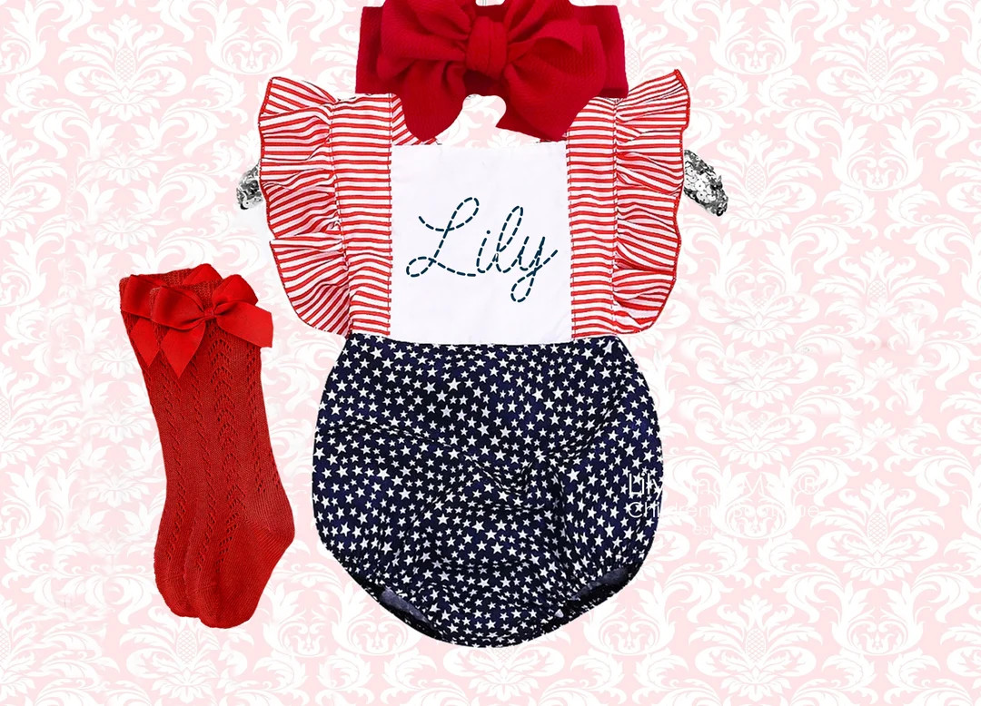 Personalized 4th of July Baby Girl Romper, 4th of July Romper Patriotic Romper 1st 4th of July Ba... | Etsy (US)