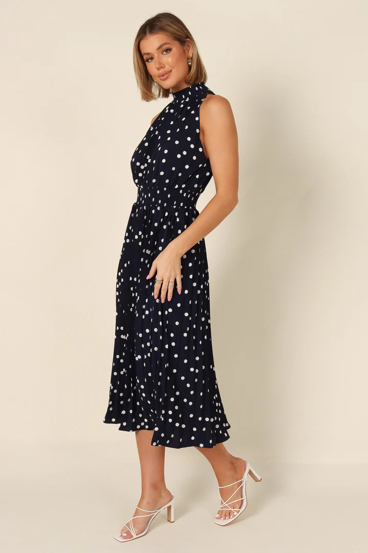 Deanna Pleat Dress - Navy Spot | Petal & Pup (US)