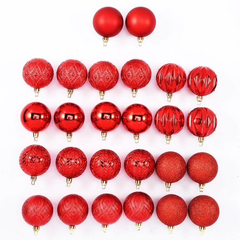 Holiday Time 60 mm Multi-textured Christmas Shatterproof Ornaments, Red, 26 Count | Walmart (US)