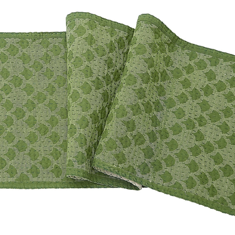 Artisan Hand Loomed Cotton Table Runner - Green Ginkgo - 18"x96" Arcad | Plow & Hearth