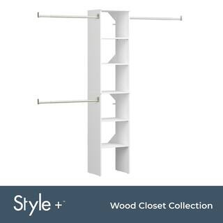 Style+ 72 in. W - 113 in. W White Narrow Wood Closet System | The Home Depot