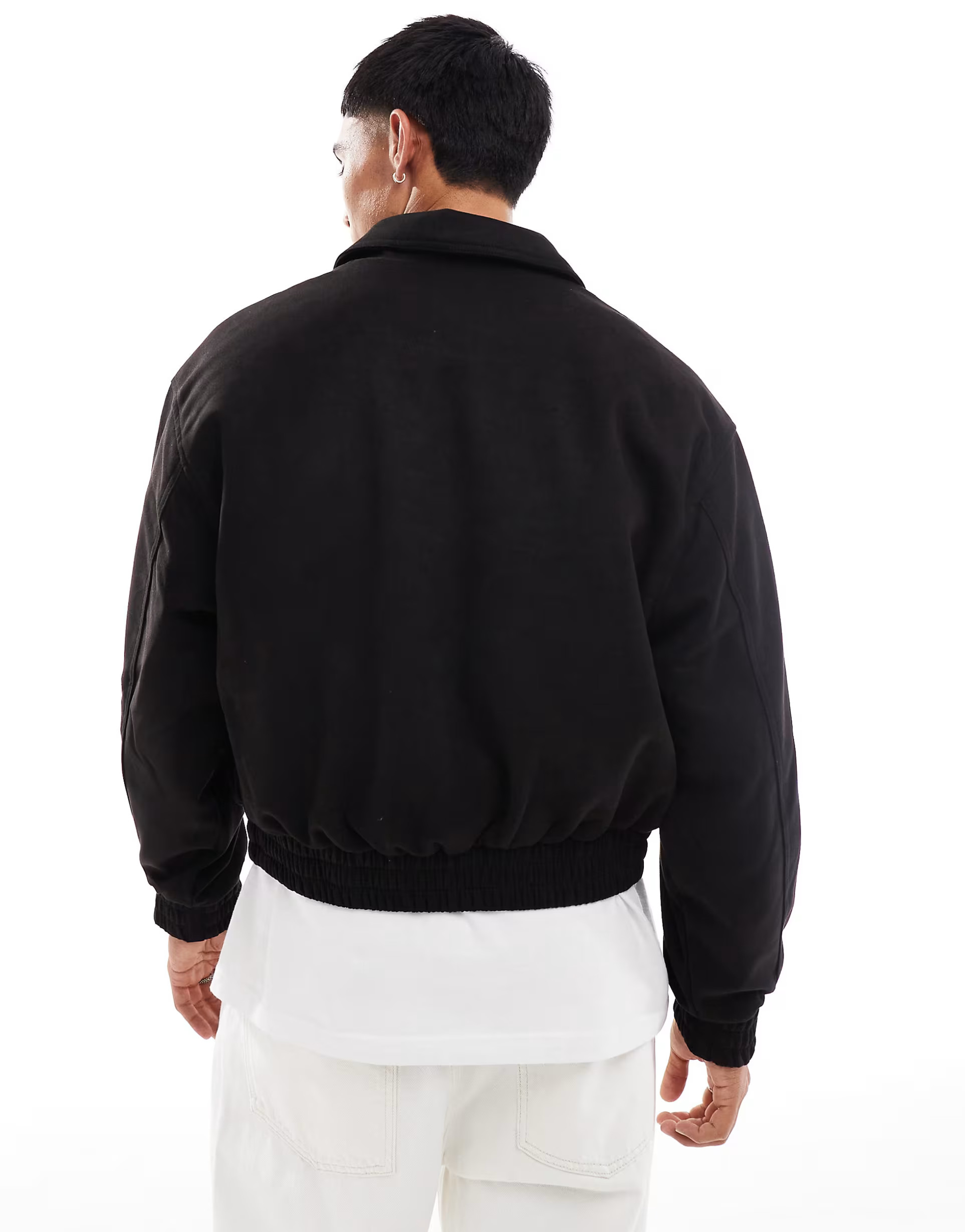 Pull&Bear faux wool bomber jacket in black | ASOS (Global)