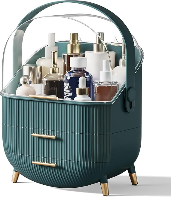 Makeup Storage Organizer with Lid, Waterproof Cosmetics Skincare Organizer for Vanity, Portable M... | Amazon (US)