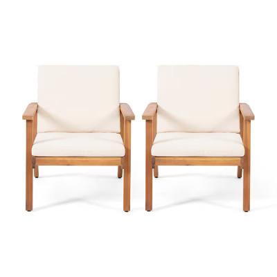 GDFStudio Avacyn Outdoor Acacia Wood Club Chairs with Cushions (Set of 2), Brown/Cream | Target