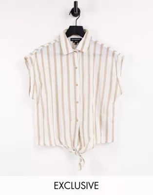 Wednesday's Girl shirt with tie front in natural stripe | ASOS (Global)