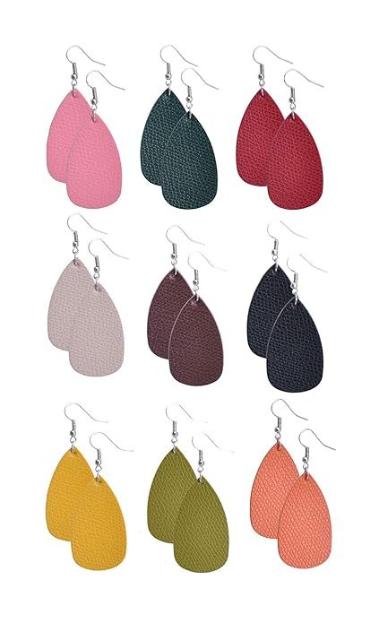 Coolcos 9 Pairs Comfortable Women Girly Leather Earrings Teardrop for Ladies Teens Premium Qualit... | Amazon (US)
