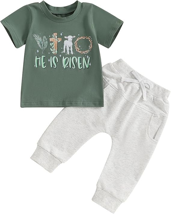 Toddler Baby Boy Easter Outfit Letters Short Sleeve T-shirt and Pants Sets My First Easter Baby B... | Amazon (US)