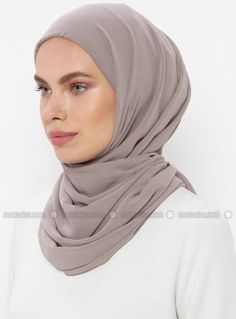 With Undercap Chiffon Shawl Light Mink | Modanisa (US)