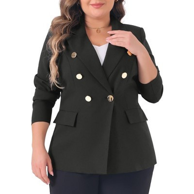 Agnes Orinda Women's Plus Size Notch Lapel Button Long Sleeve Work Office Blazer with Pocket 1X Black | Target