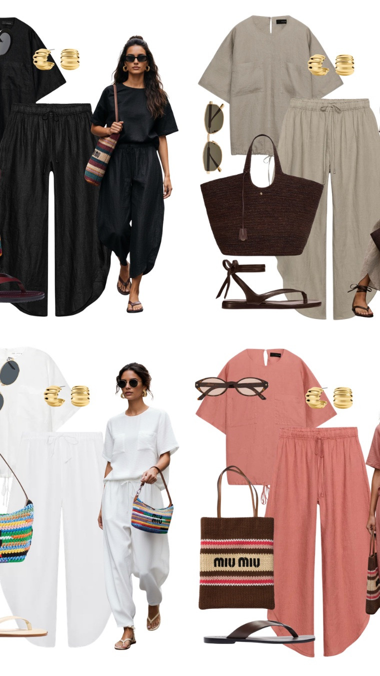 Zara matching linen sets - love the vented pants & perfect for vacation ✨✨

Tags: summer outfit formula, drawstring linen pants, linen shirt, miu miu crochet bag, Margaux leather sandals, raffia beach bag, gold hoop earrings, revolve sunglasses, vacation outfit, travel look

#LTKsummer #LTKtravel #LTKbag