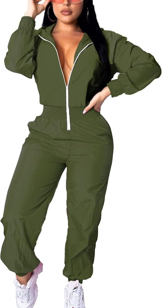 EOSIEDUR Women's Pullover Hoodies Jumpsuit Zipper Jacket Windbreaker Elastic Waistband Pants One ... | Amazon (US)