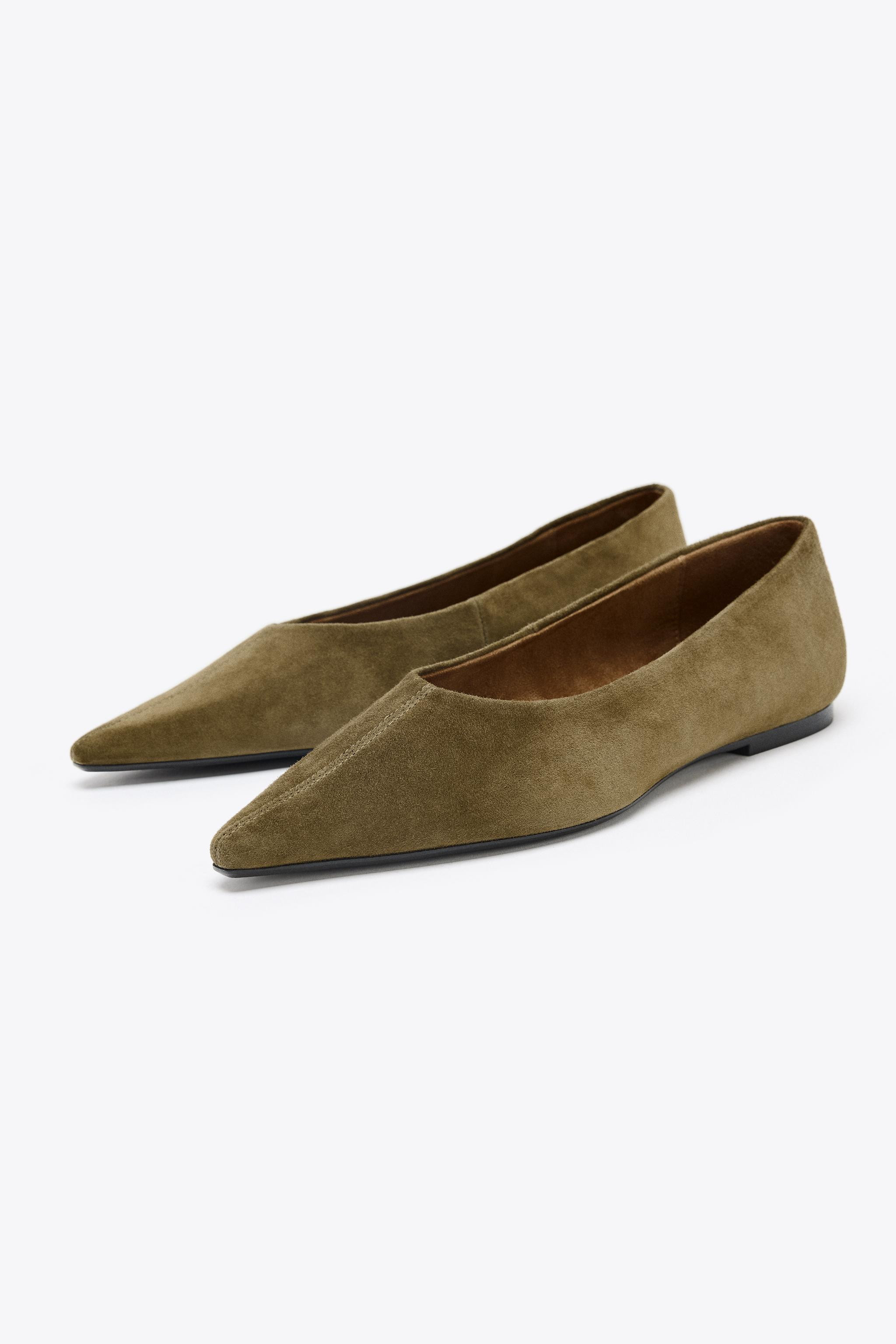 POINTED SPLIT SUEDE BALLET FLATS | Zara UK