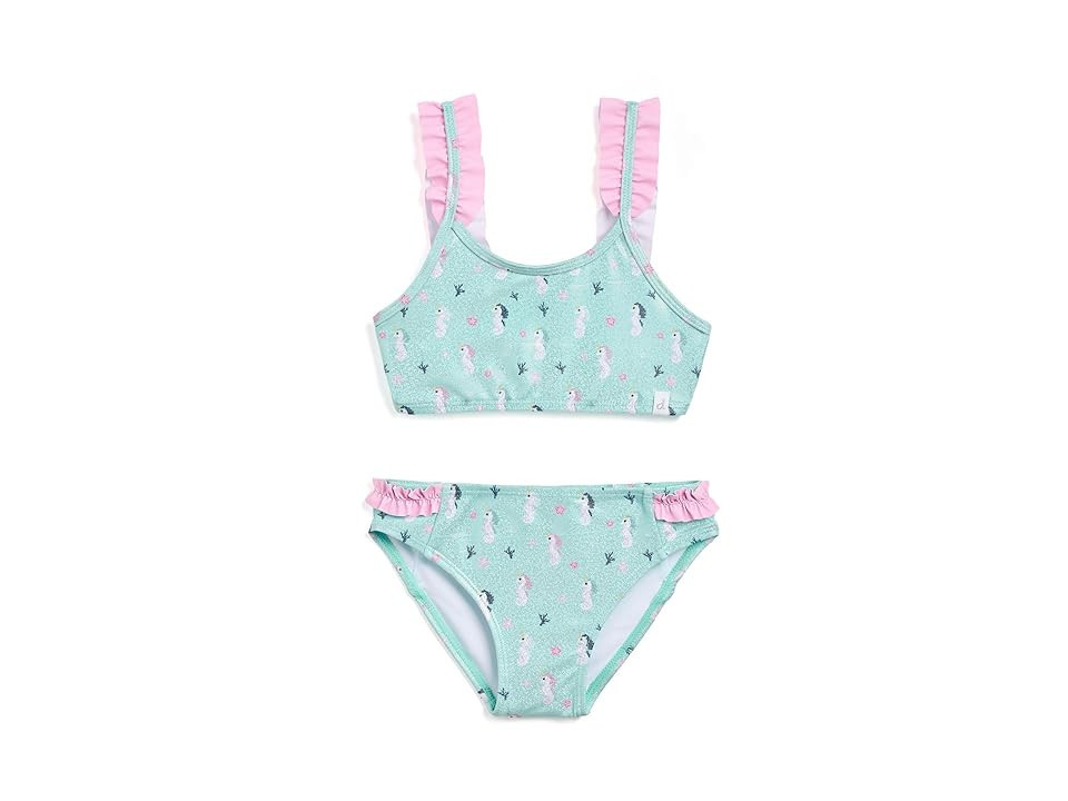 Deux par Deux Seahorse Two-Piece Swimsuit (Little Kid) Girl's Swimwear Sets Blue Seahorse Print: 3/4 Years (Little Kids) | Zappos.com