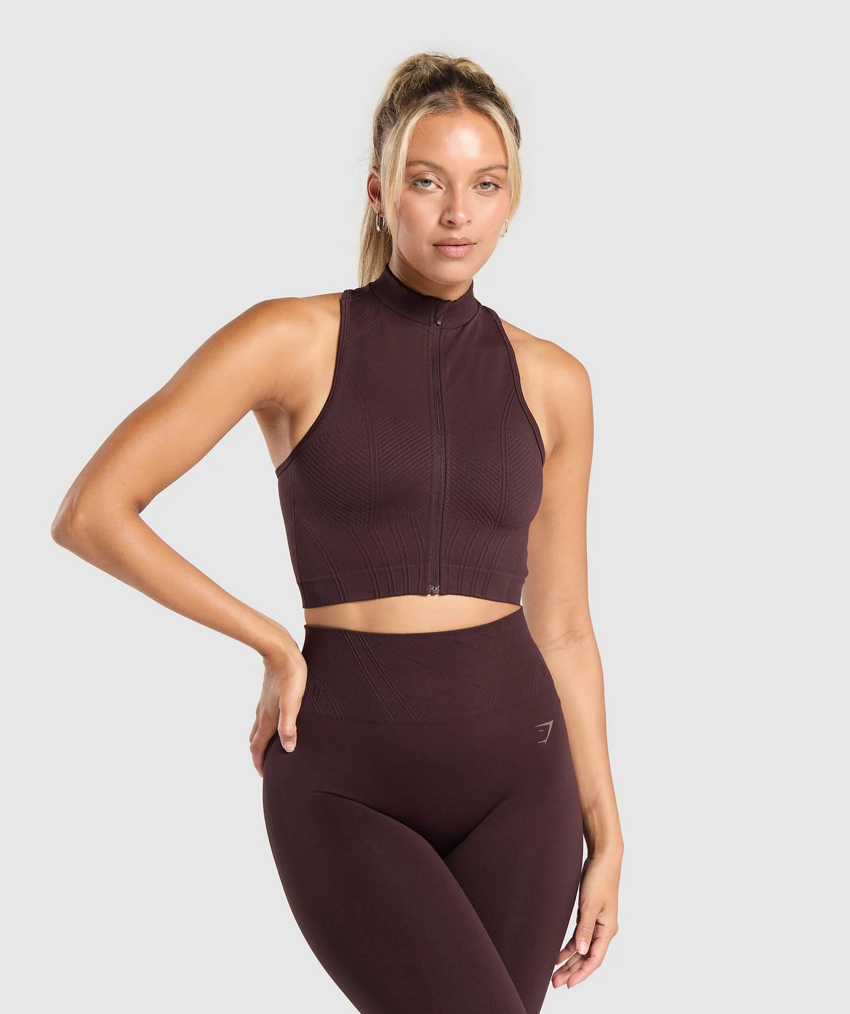 Gymshark Corset Seamless Crop Tank - Heritage Brown | Gymshark US