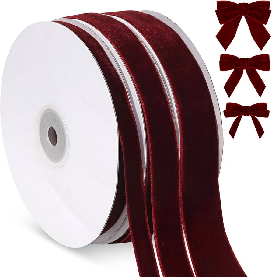Burgundy Velvet Ribbon Set, 3 Rolls Maroon Velvet Ribbon for Gift Wrapping, Vintage Wine Thin Chr... | Amazon (CA)
